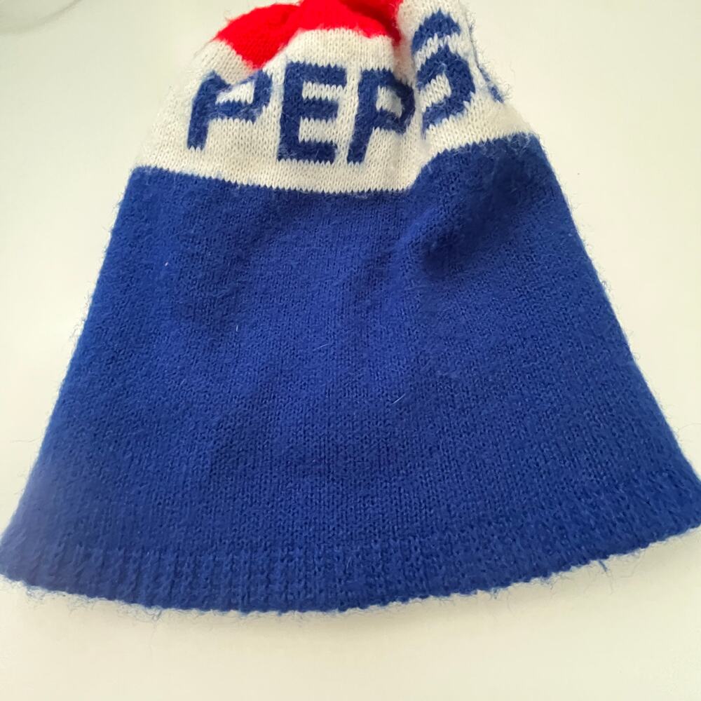Vintage 1970s Knit Pepsi Stocking Cap Winter Beanie Hat TF9 - Picture 5 of 6